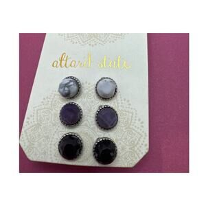 Altar'd State Silver Tone Studs Mix of 3 Pairs Gray Purple Black NWT